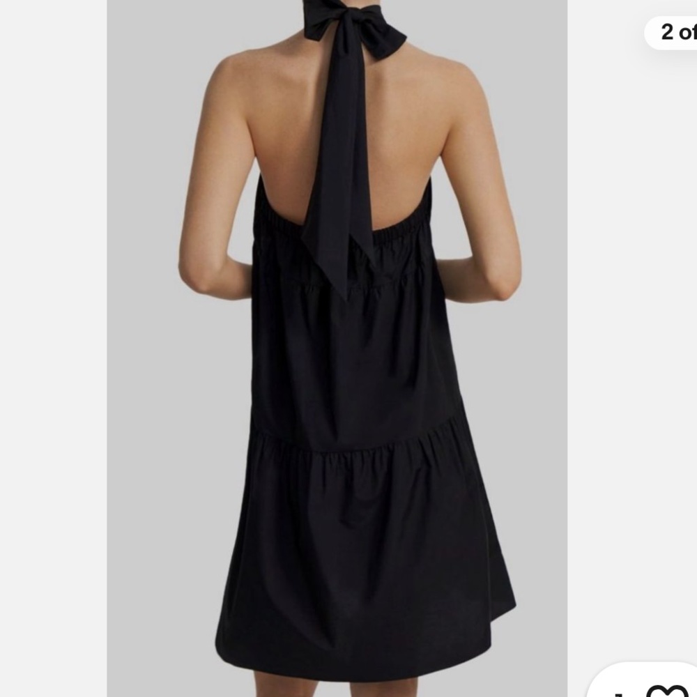 Theory Halter Tier Mini Dress in Black Tech Lawn Size Medium - Picture 13 of 13